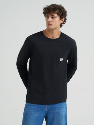 Men's Long Sleeve Workwear Pocket Tee in Black