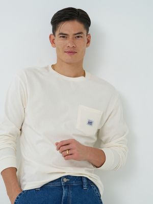 Men's Long Sleeve Workwear Pocket Tee in White