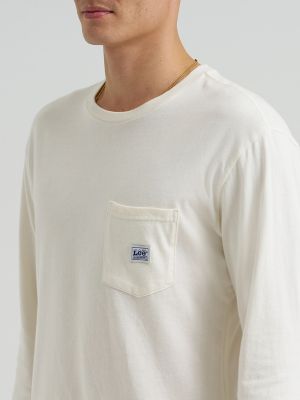 Men's Long Sleeve Workwear Pocket Tee in White