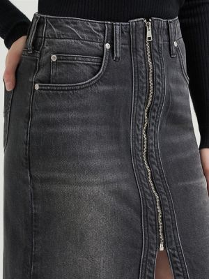 Women's High Rise Zip Front Denim Midi Skirt