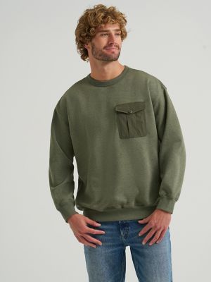 Men's Quilted Crew Sweatshirt in Oak Moss main view