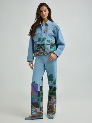 Women's Lee® x Ruohan Wang Rose Garden Print Wide Leg Jean in Light Shade alternative view 2