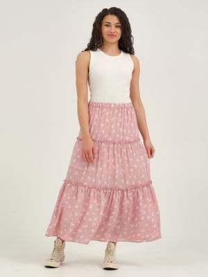 Women's Long Tiered Floral Skirt