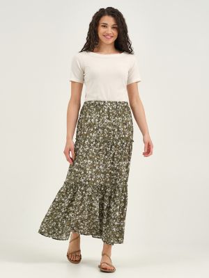 Women's Long Tiered Floral Skirt
