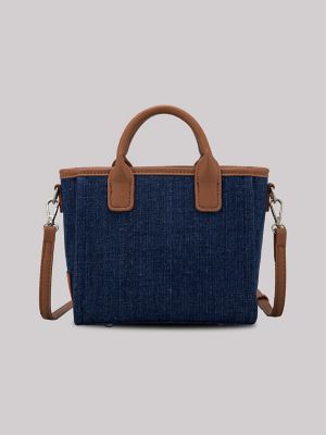 Women's Mini Printed Logo Tote in Dark Denim