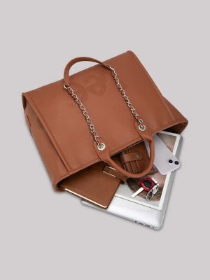 Womens Embossed Logo Tote:Brown:ONE SIZE alternative view 3
