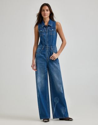 Women's Lee x Ruohan Wang Wide Leg Denim Coverall in Mid Dark 