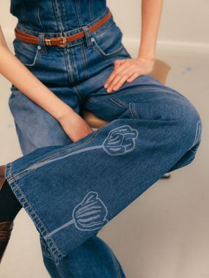 Women's Lee® x Ruohan Wang Wide Leg Denim Coverall in Mid Dark Shade alternative view 4