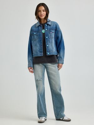 Women's Lee® x Ruohan Wang Relaxed Floral Denim Rider™ Jacket in Mid Dark Shade alternative view 2