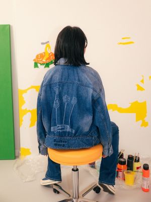 Women's Lee® x Ruohan Wang Relaxed Floral Denim Rider™ Jacket in Mid Dark Shade