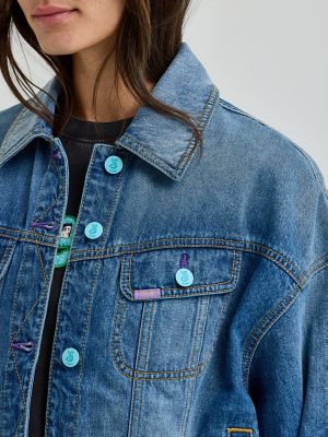Women's Lee® x Ruohan Wang Relaxed Floral Denim Rider™ Jacket in Mid Dark Shade
