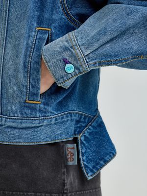 Women's Lee® x Ruohan Wang Relaxed Floral Denim Rider™ Jacket in Mid Dark Shade alternative view 5