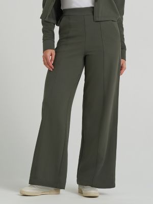 Women's Wide Leg Pull On Knit Pant in Olive Gray