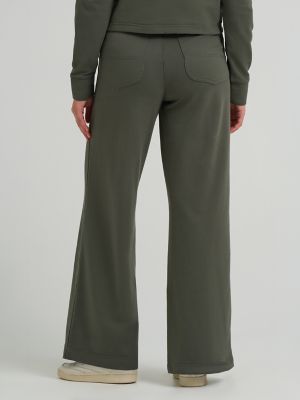 Women's Wide Leg Pull On Knit Pant in Olive Gray