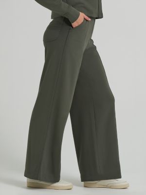 Women's Wide Leg Pull On Knit Pant in Olive Gray