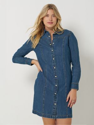 Women's Western Button Down Dress in Strong Tide alternative view