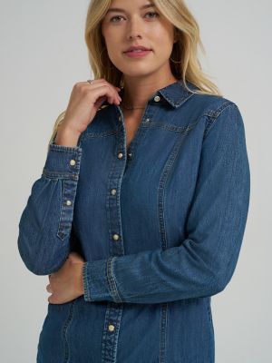 Women's Western Button Down Dress in Strong Tide alternative view 4