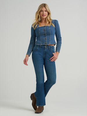 Women's Square Neck Denim Button Down Shirt in Blue Flash alternative view 5