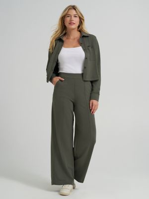 Women's All Purpose Solid Knit Button Down Shirt in Olive Gray