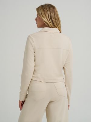 Women's All Purpose Solid Knit Button Down Shirt in Soybean