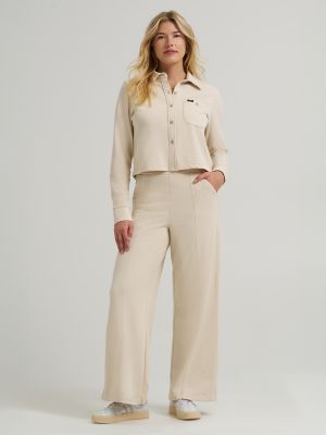 Women's All Purpose Solid Knit Button Down Shirt in Soybean