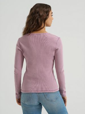 Women's Waffle Knit Henley Button Down Top