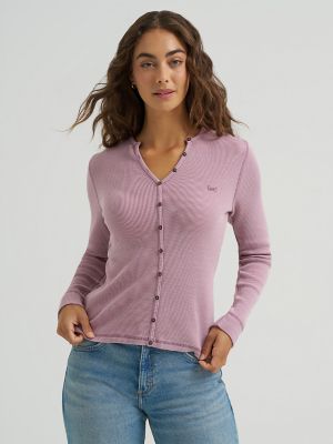 Women's Waffle Knit Henley Button Down Top