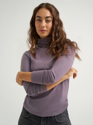 Women's Fitted Turtleneck Top in Dusty Purple alternative view 5