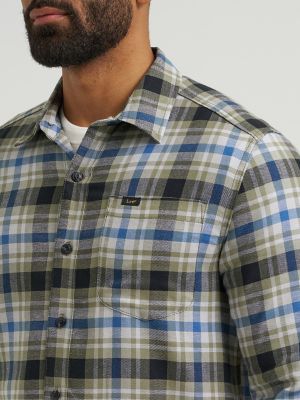 Men's All Purpose Button Down Shirt in Mercantile Green Drizzle Plaid