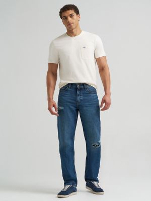 Men's Distressed 100% Cotton Relaxed Straight Jean