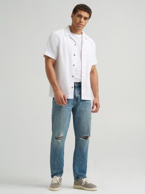 Men's Distressed 100% Cotton Relaxed Straight Jean