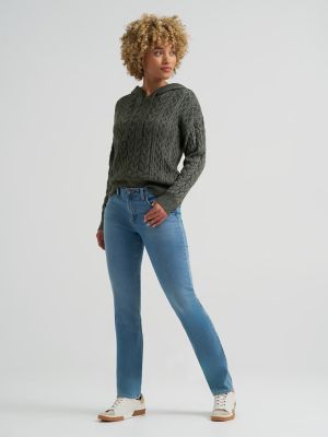 Women's Cable Knit Hooded Sweater in Olive Grey