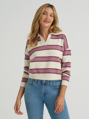 Women's V-Neck Stripe Sweater
