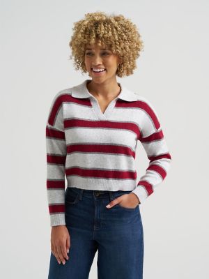 Women's V-Neck Stripe Sweater