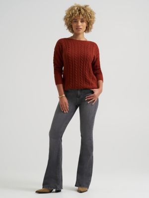 Women's Curved Hem Cable Knit Sweater