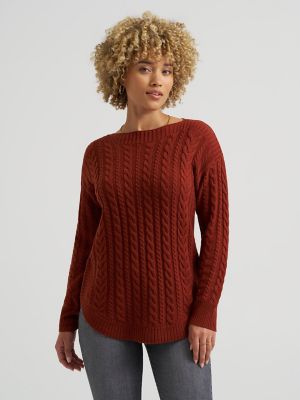 Women's Curved Hem Cable Knit Sweater