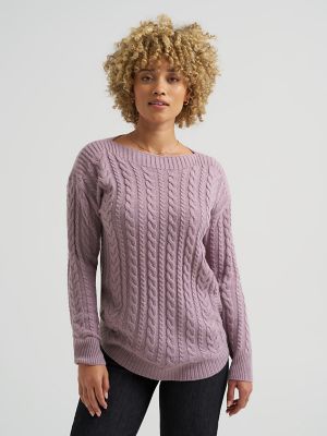 Women's Curved Hem Cable Knit Sweater