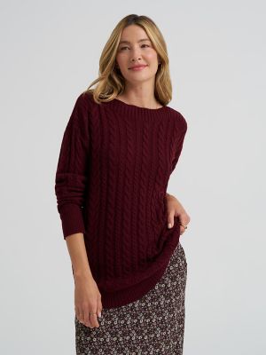 Women's Curved Hem Cable Knit Sweater