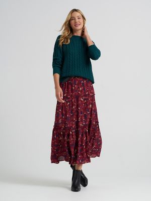 Women's Curved Hem Cable Knit Sweater in Teal Brigade alternative view 4