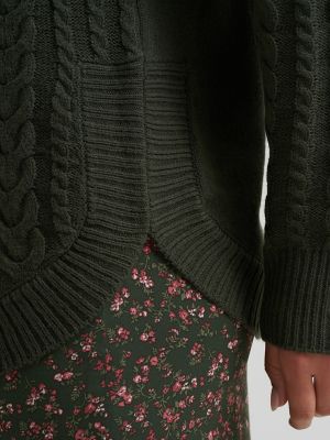 Women's Curved Hem Cable Knit Sweater in Olive Grey alternative view 2