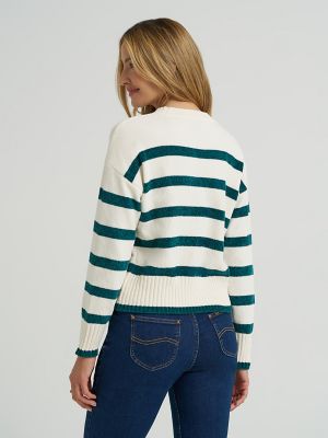 Women's Striped Chenille Sweater in Teal Brigade alternative view