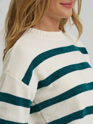 Women's Striped Chenille Sweater in Teal Brigade alternative view 2