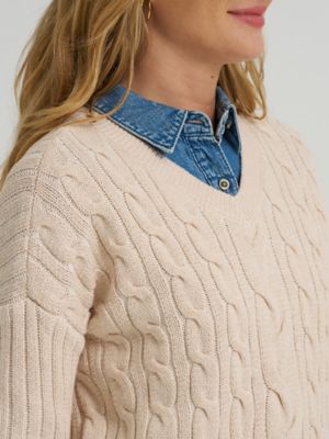 Women's V-Neck Plaited Sweater
