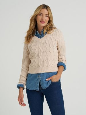 Women's V-Neck Plaited Sweater