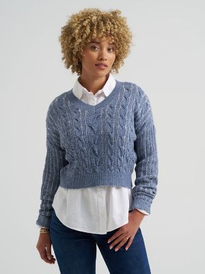 Women's V-Neck Plaited Sweater
