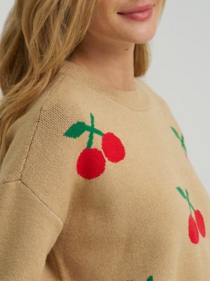Women's Cherry Print All Over Crop Sweater in Straw alternative view 2