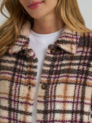 Women's Plaid Sherpa Shacket in Moonlight alternative view 2