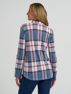 Women's Double Pocket Plaid Button Down Shirt