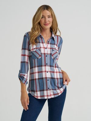 Women's Double Pocket Plaid Button Down Shirt