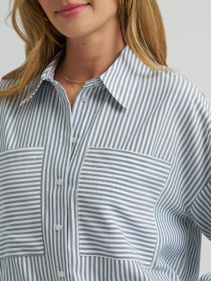 Women's Striped Crop Button Down Shirt | Tops & Tees | Lee®